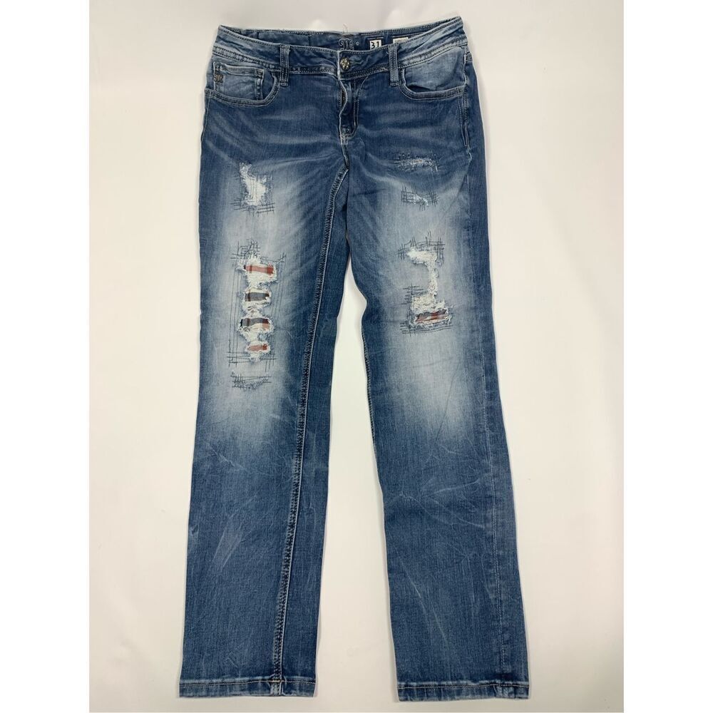 Miss Me Jean Signature Plaid Patch Skinny Jean Size 31